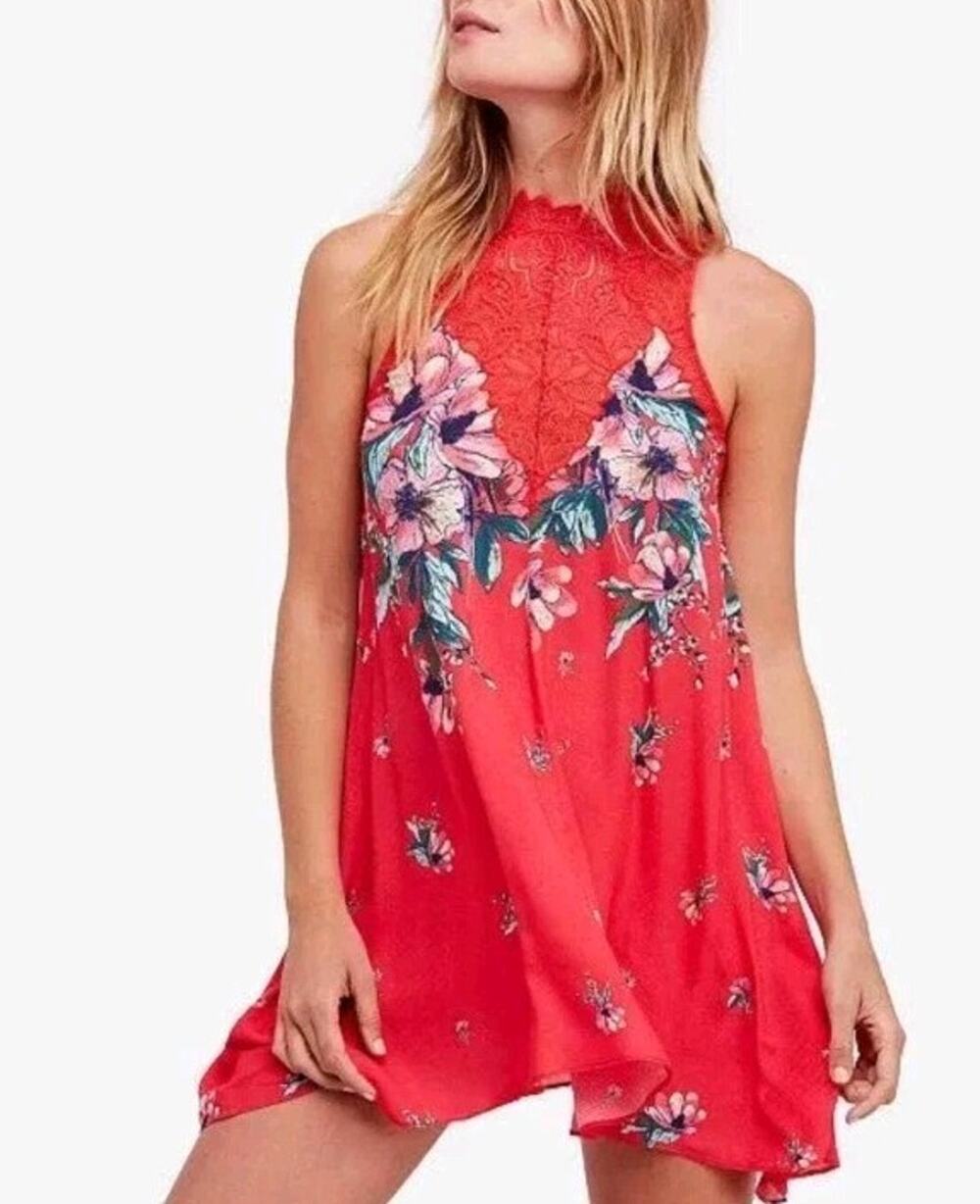 NWT Free People Marsha Slip Dress Sz S. Red Hot Combo